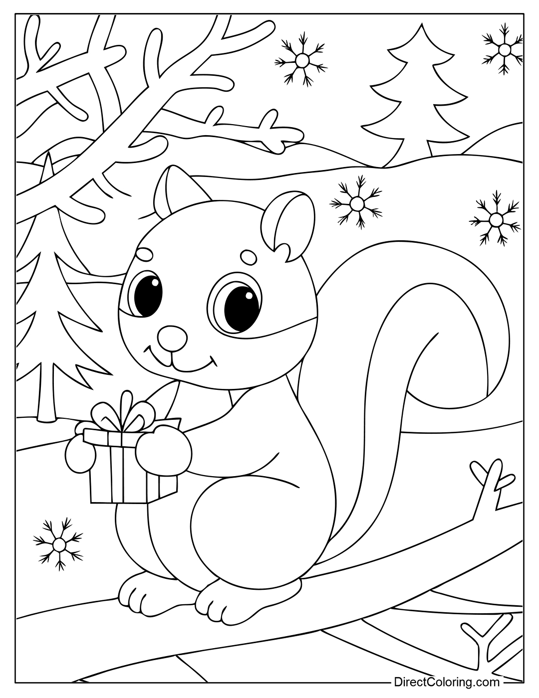 Squirrel with a Present Coloring Page